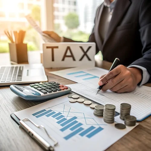 man-sits-table-with-sign-that-says-tax-it